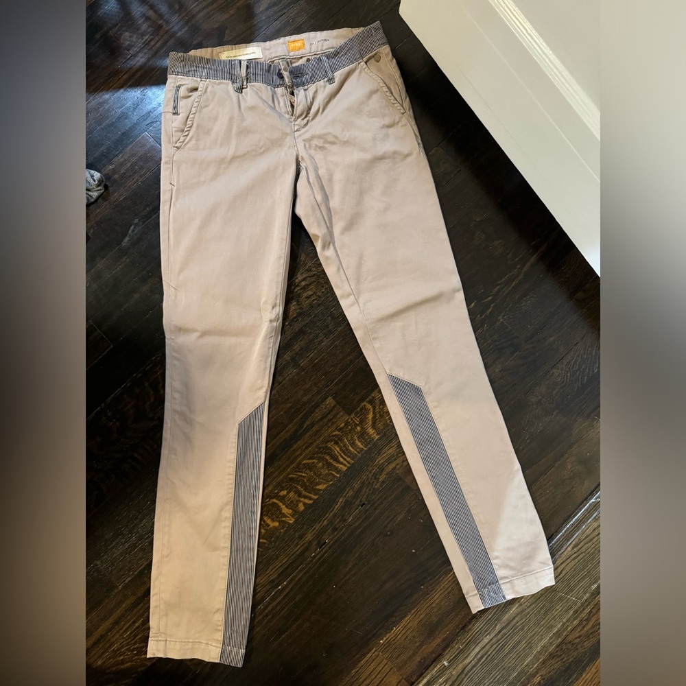 Railroad printed accent skinny khakis